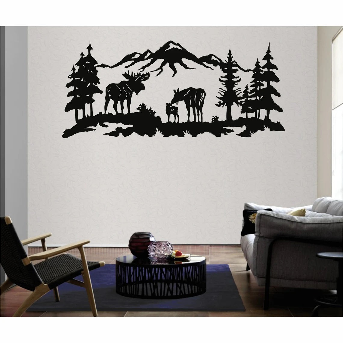 Metal Wall Art, Metal Moses Decor, Tree, Mountain, Moose Art, Home Office Decoration, Wildlife Lover Gift, Wall Hangings, Metal Art Work