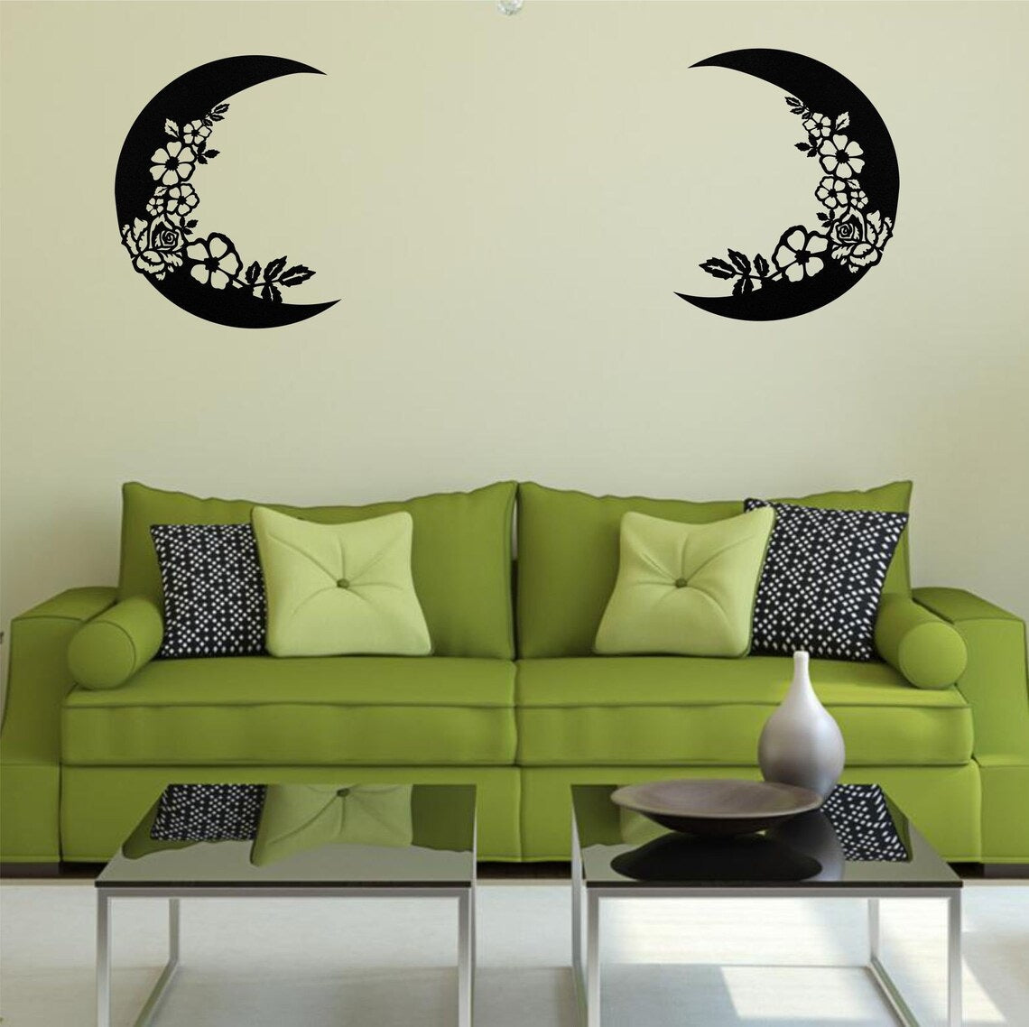 Metal Wall Decor, The Moon Wall Art, Metal Wall Art, Half Moon and Flowers Décor, Kids Room Decoration, Living Room Entryway Wall Hangings