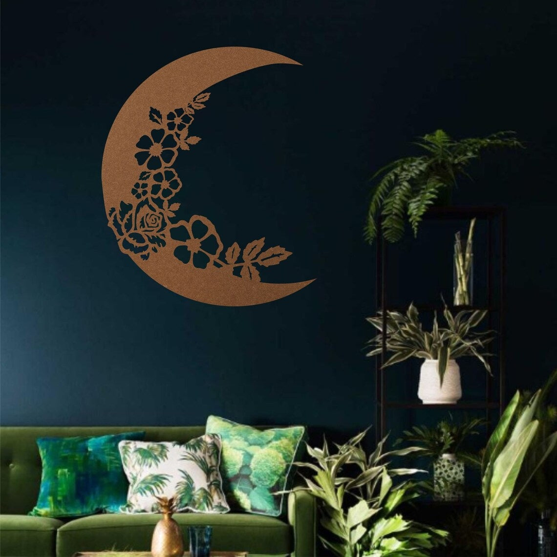 Metal Wall Decor, The Moon Wall Art, Metal Wall Art, Half Moon and Flowers Décor, Kids Room Decoration, Living Room Entryway Wall Hangings