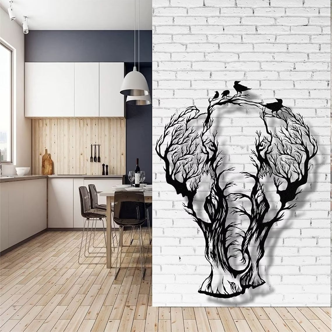 Metal Wall Art, Metal Elephant Decor, Home Office Living Room Decoration, Wildlife Lover Gift, Wall Hangings, Birds and Elephant Sign